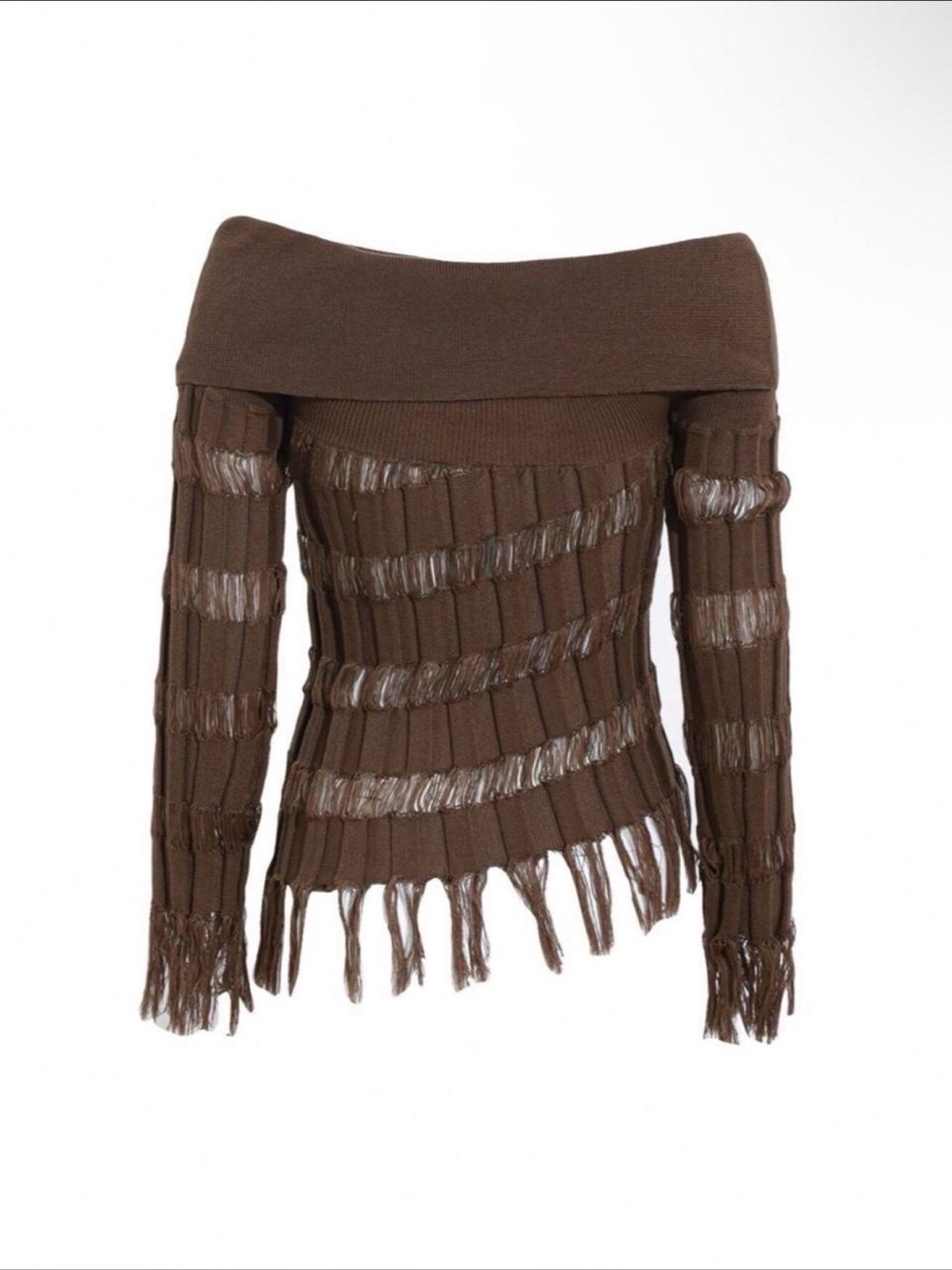 DAZY Brown off the shoulder knit sweater - Picture 4 of 6